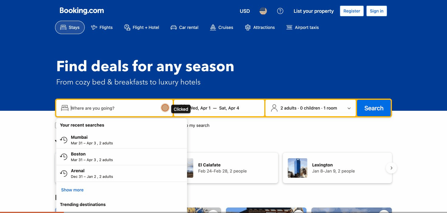 Live demo of hotel search across multiple booking sites